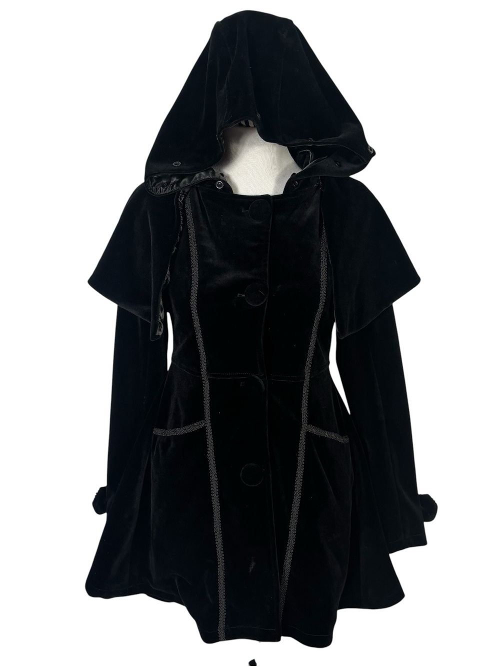Killstar Black Lita Hooded Velvet Cape Coat Jacket Women's XS Grunge Goth Gothic